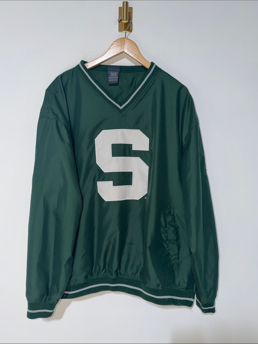 Pro Edge Dark Green V-Neck Pullover with White Michigan State size XLarge